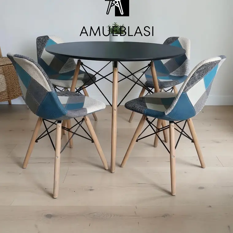 Comedor Redondo Melamina 4 Sillas Patchwork – Mesa Eames 9