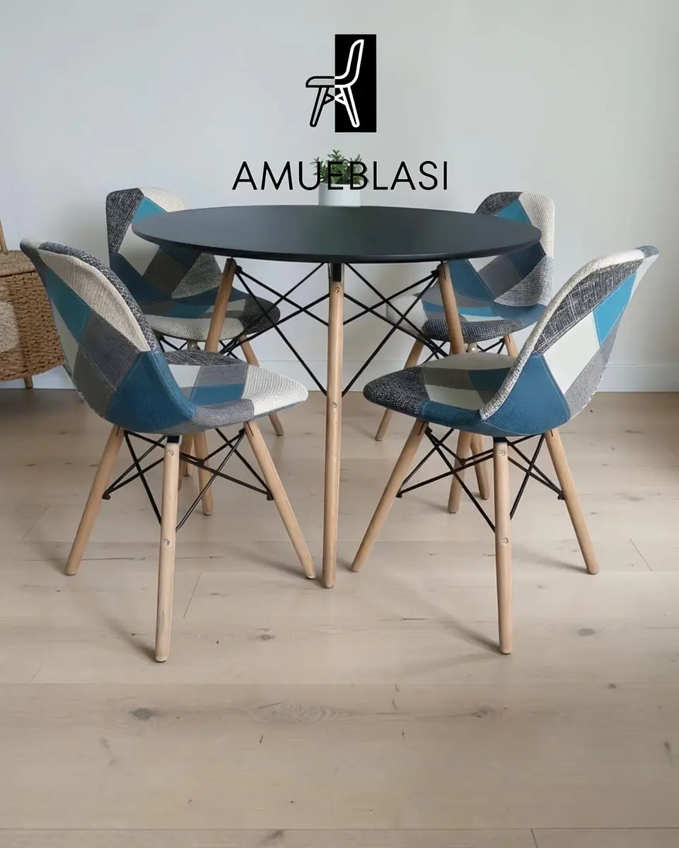 Comedor Redondo Melamina Eames con Sillas Patchwork 9