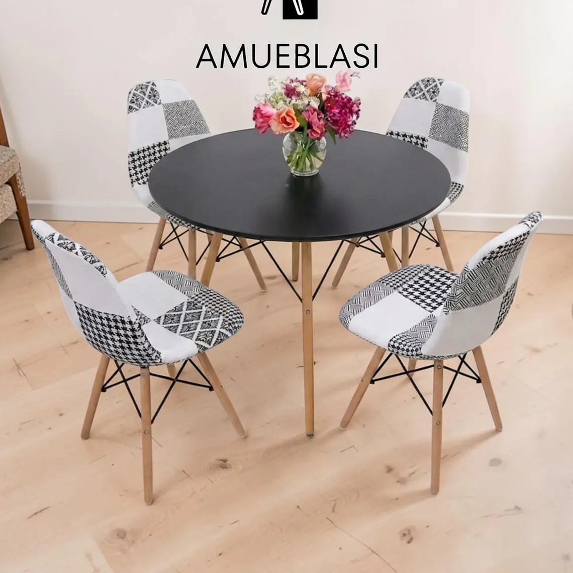 Comedor Redondo Melamina 4 Sillas Patchwork – Mesa Eames 11