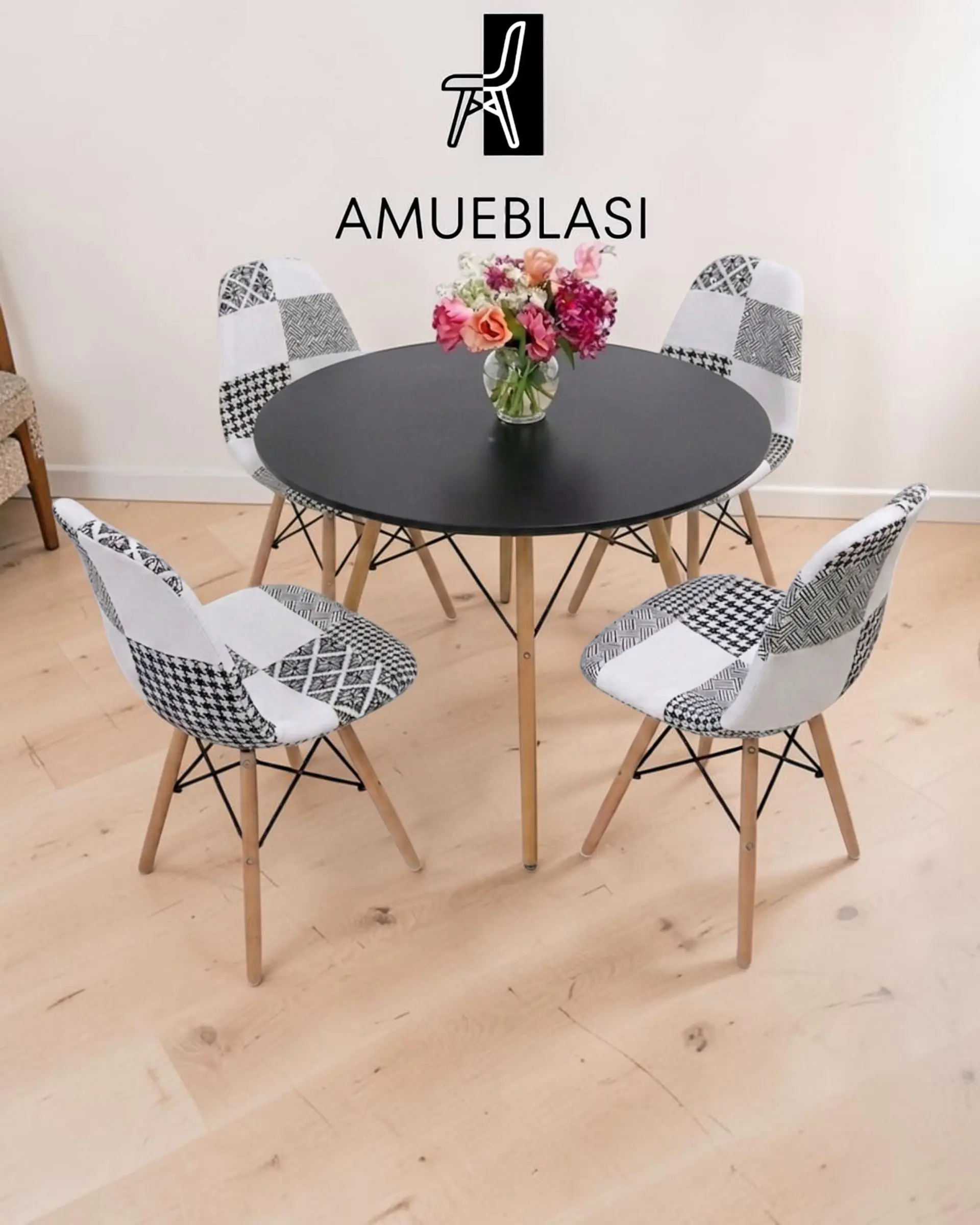 Comedor Redondo Melamina Eames con Sillas Patchwork 11