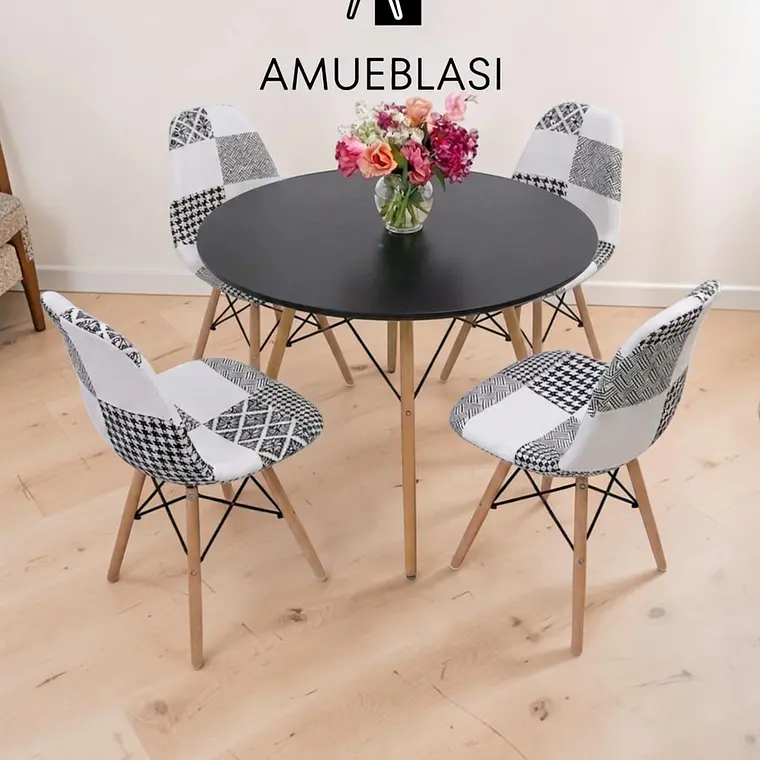 Comedor Redondo Melamina 4 Sillas Patchwork – Mesa Eames 11