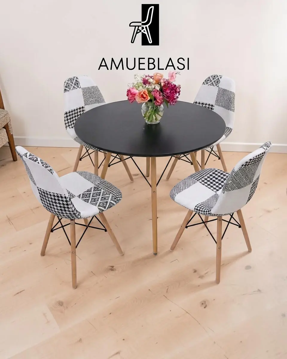 Comedor Redondo Melamina Eames con Sillas Patchwork 11