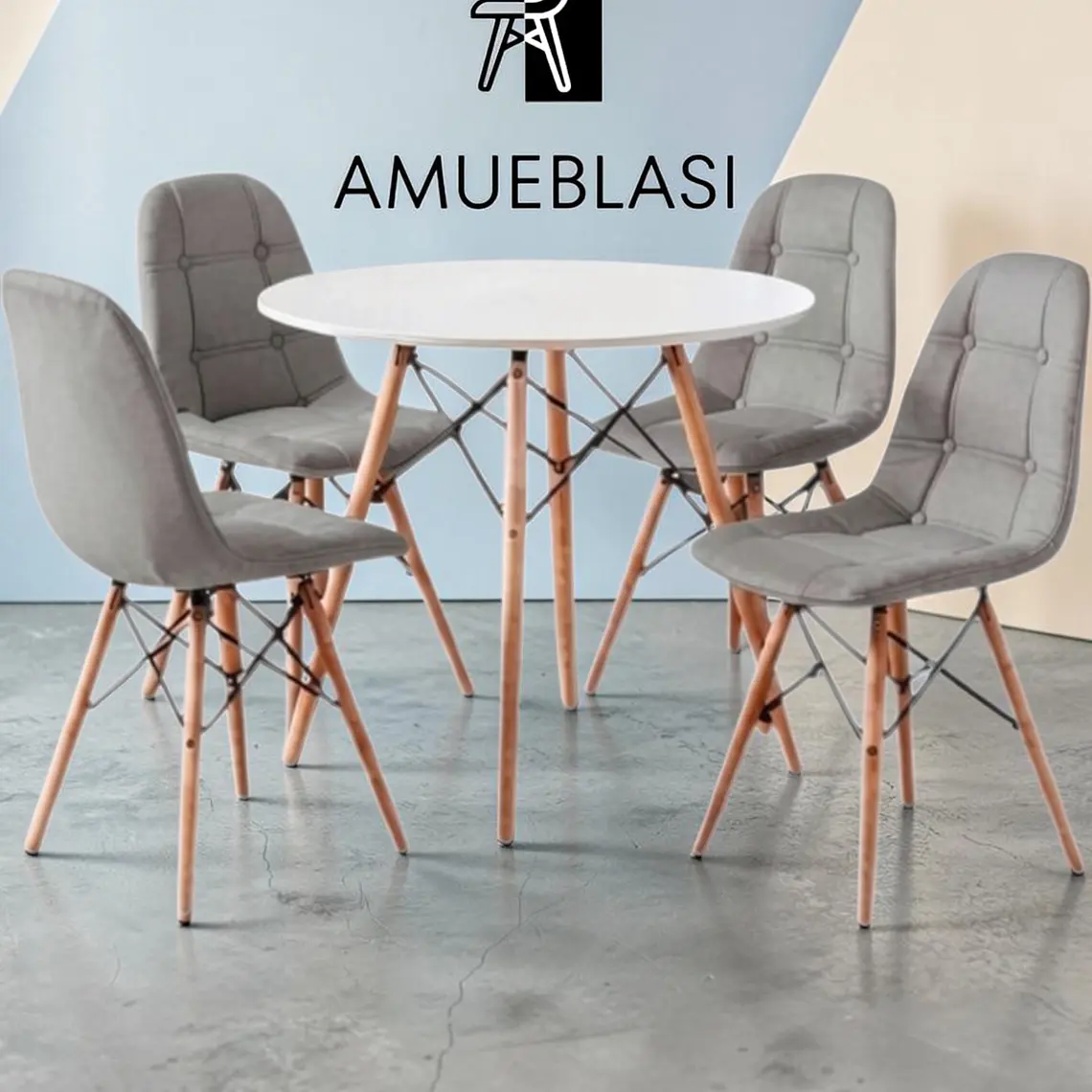 Comedor Redondo Melamina 4 Sillas Buckle – Mesa Eames 2