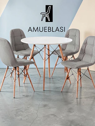 Comedor Mesa Redonda Melamina Eames + 4 Sillas Buckle