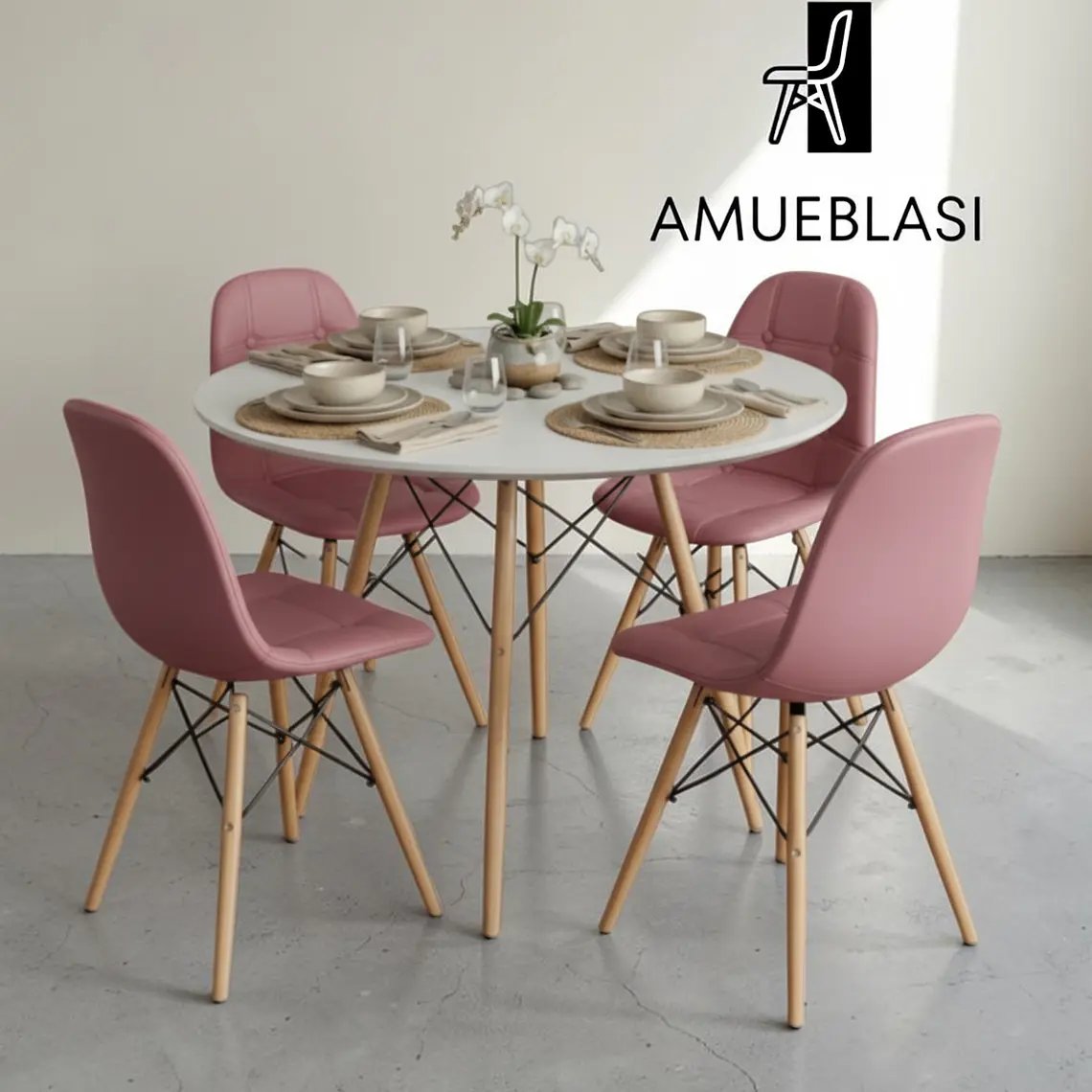 Comedor Redondo Melamina 4 Sillas Buckle – Mesa Eames 3