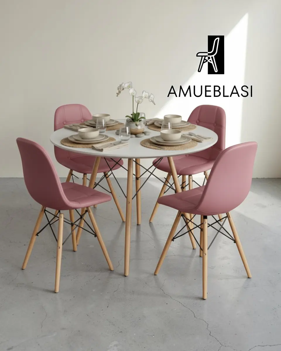 Comedor Redondo Melamina Eames 4 Sillas Buckle  3