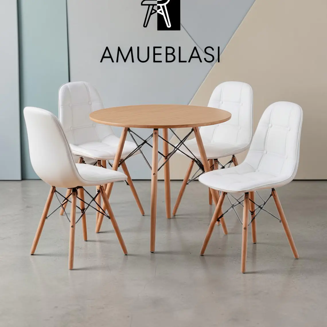 Comedor Redondo Melamina 4 Sillas Buckle – Mesa Eames 4