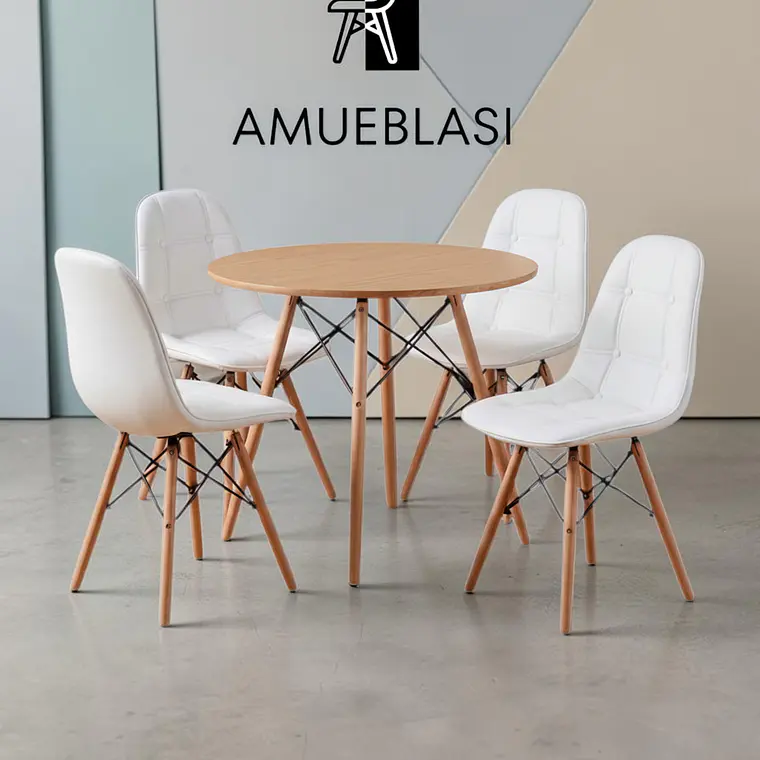 Comedor Redondo Melamina 4 Sillas Buckle – Mesa Eames 4