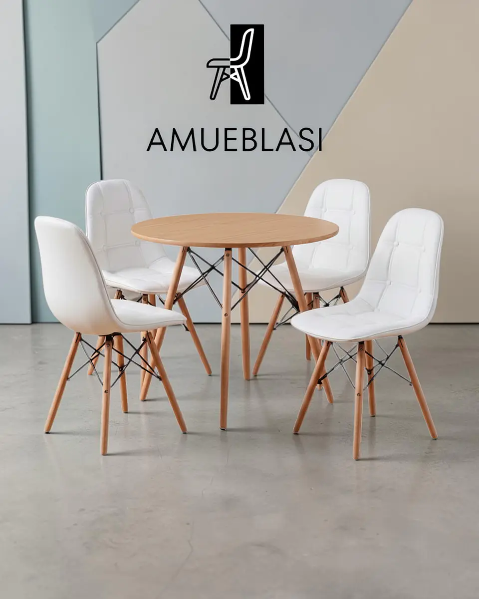 Comedor Redondo Melamina Eames 4 Sillas Buckle  4
