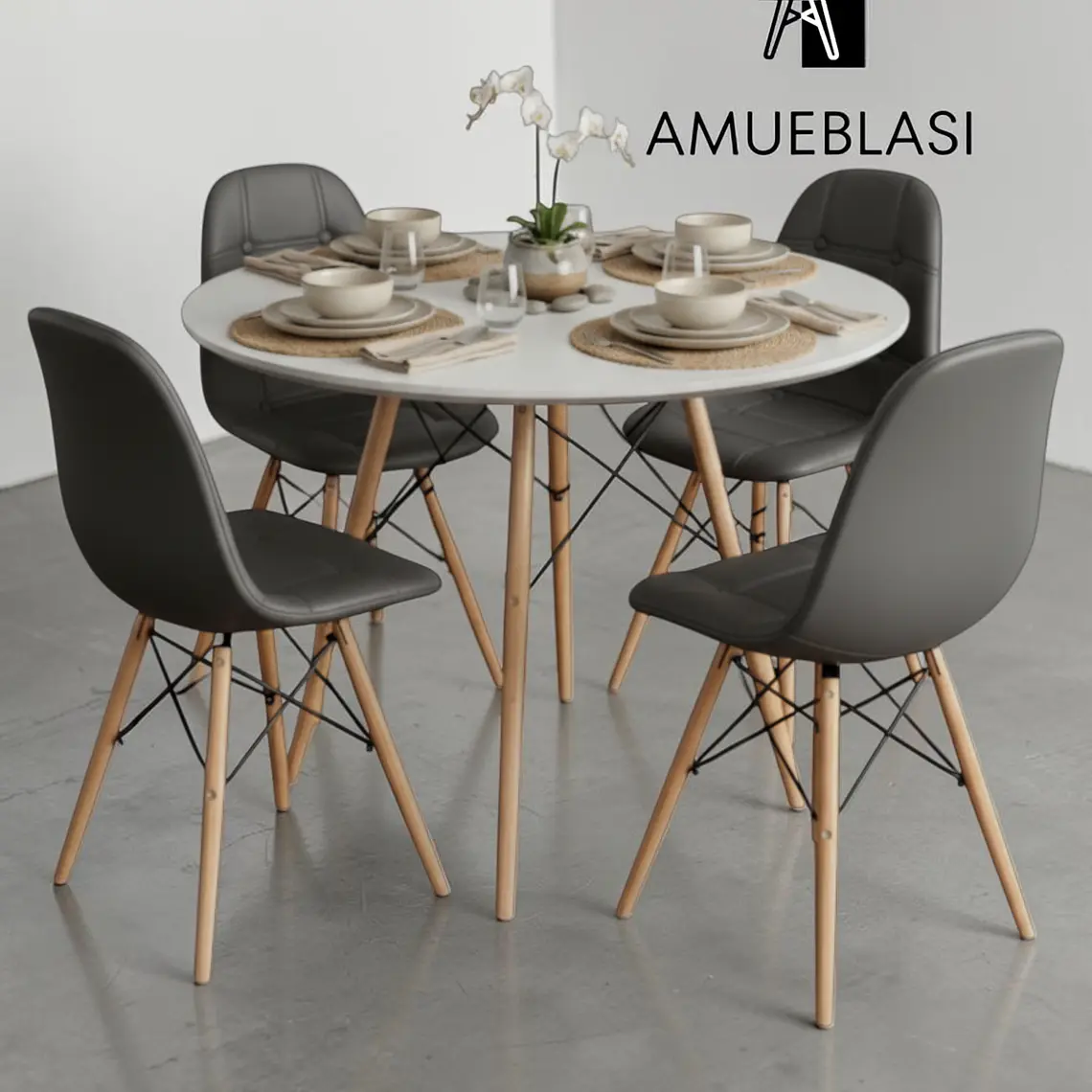 Comedor Redondo Melamina 4 Sillas Buckle – Mesa Eames 5