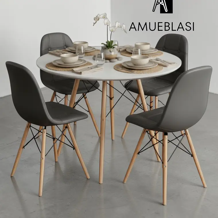 Comedor Redondo Melamina 4 Sillas Buckle – Mesa Eames 5