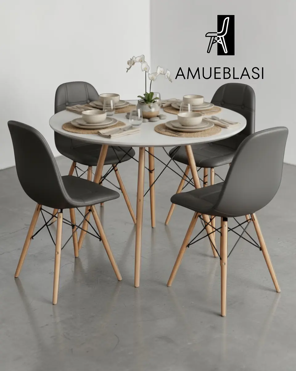 Comedor Redondo Melamina Eames 4 Sillas Buckle  5
