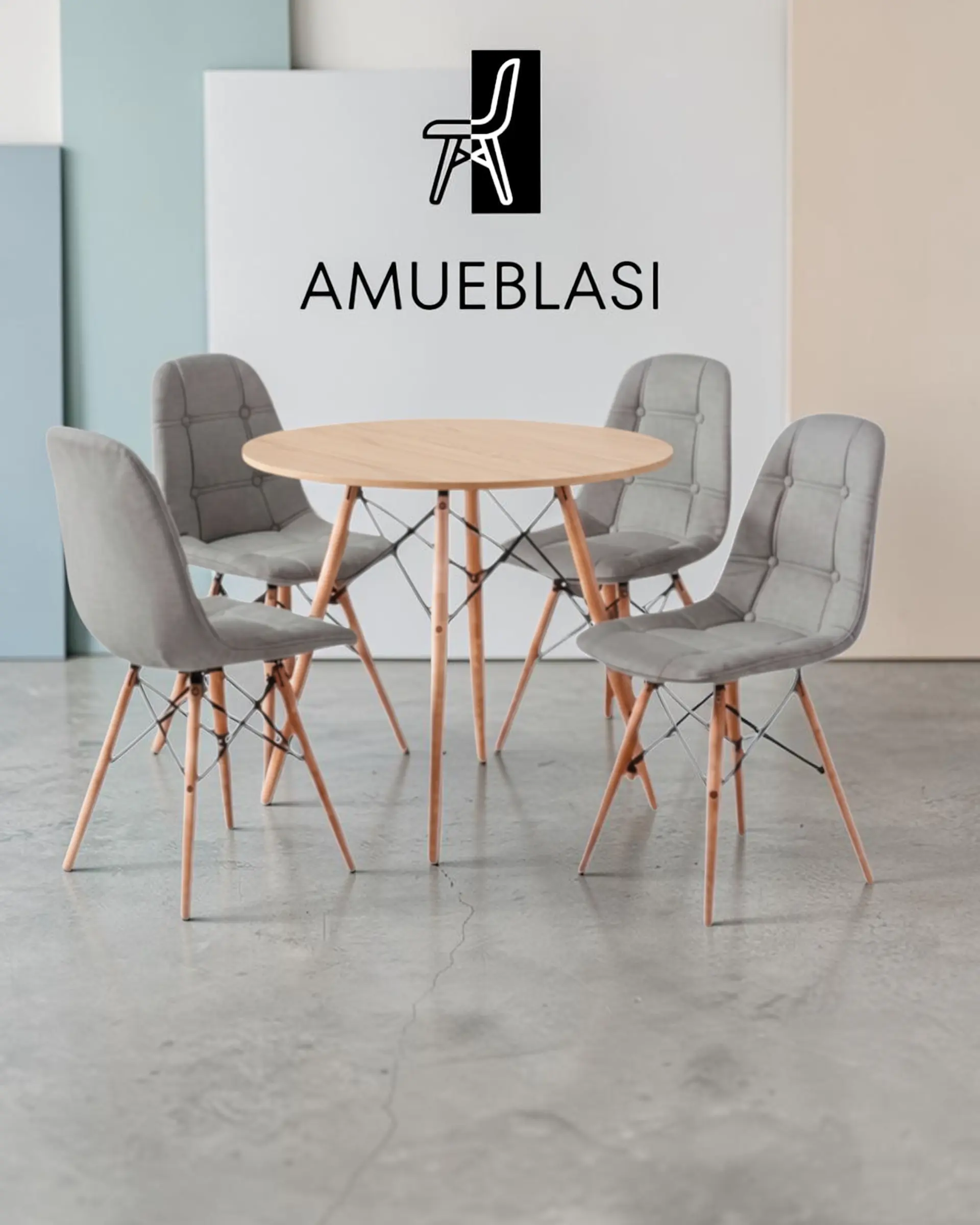 Comedor Redondo Melamina Eames 4 Sillas Buckle  6