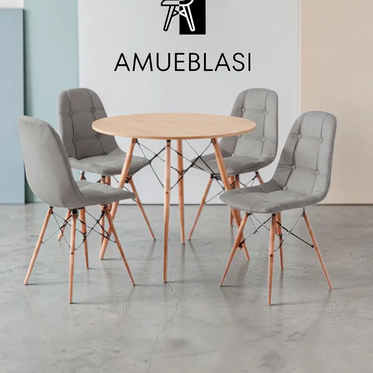 Comedor Redondo Melamina 4 Sillas Buckle – Mesa Eames 6