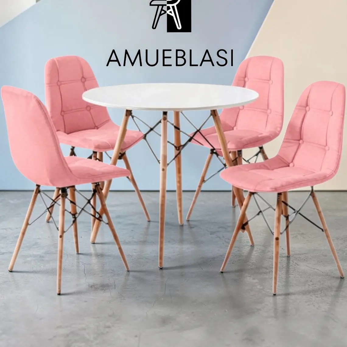 Comedor Redondo Melamina 4 Sillas Buckle – Mesa Eames 7