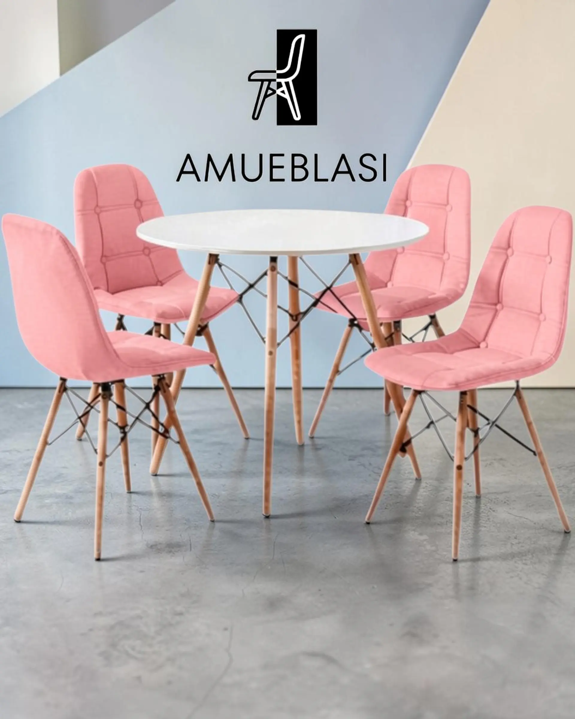 Comedor Redondo Melamina Eames 4 Sillas Buckle  7