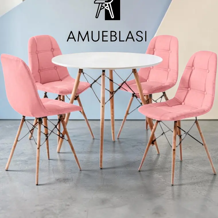 Comedor Redondo Melamina 4 Sillas Buckle – Mesa Eames 7