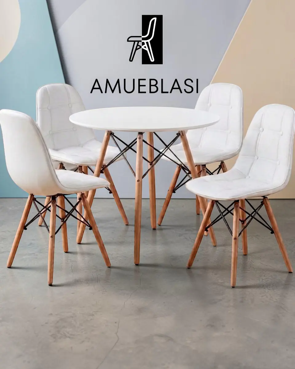 Comedor Redondo Melamina Eames 4 Sillas Buckle  9