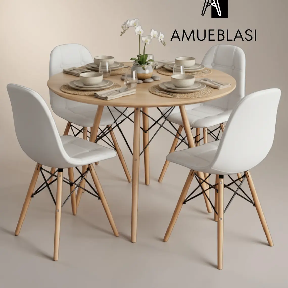 Comedor Redondo Melamina 4 Sillas Buckle – Mesa Eames 12