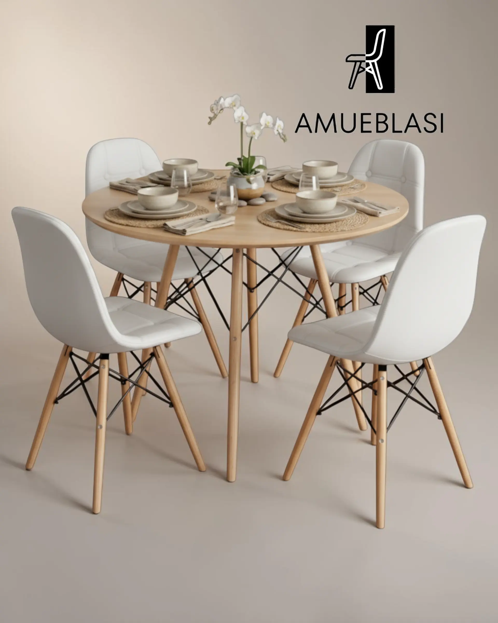 Comedor Redondo Melamina Eames 4 Sillas Buckle  12