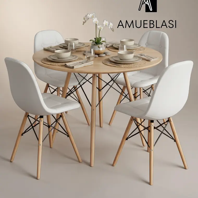 Comedor Redondo Melamina 4 Sillas Buckle – Mesa Eames 12