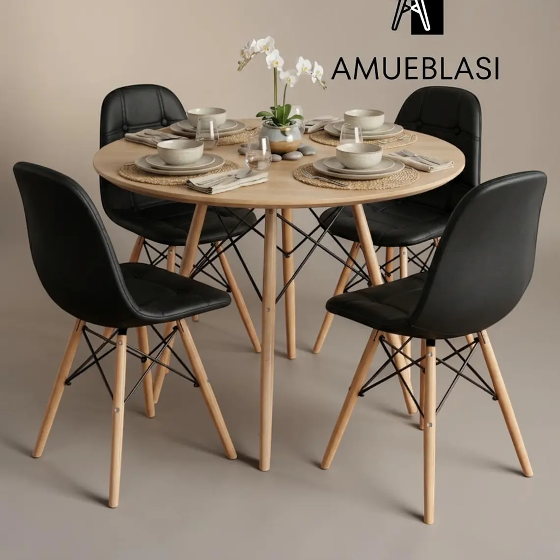 Comedor Redondo Melamina 4 Sillas Buckle – Mesa Eames 13