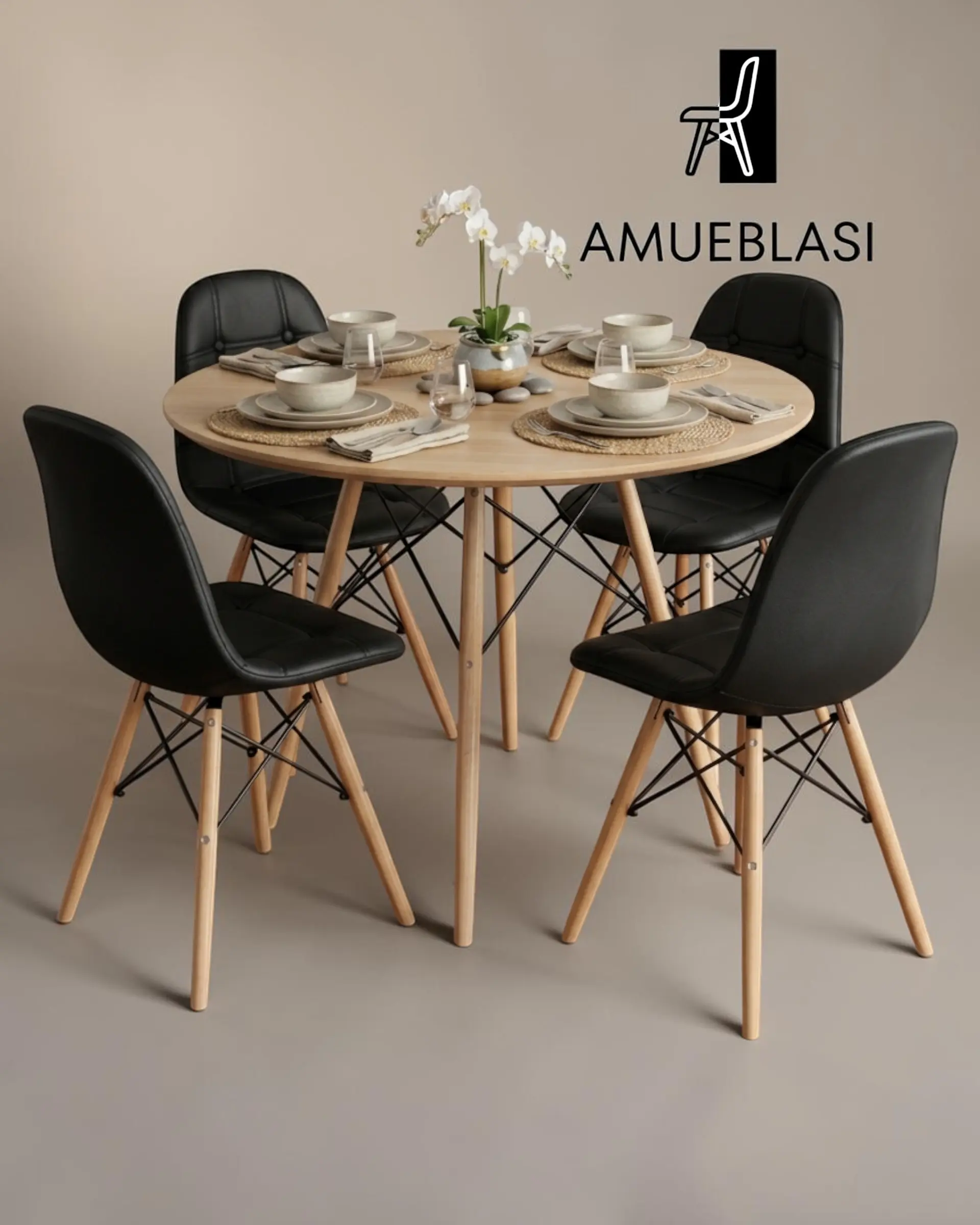 Comedor Redondo Melamina Eames 4 Sillas Buckle  13