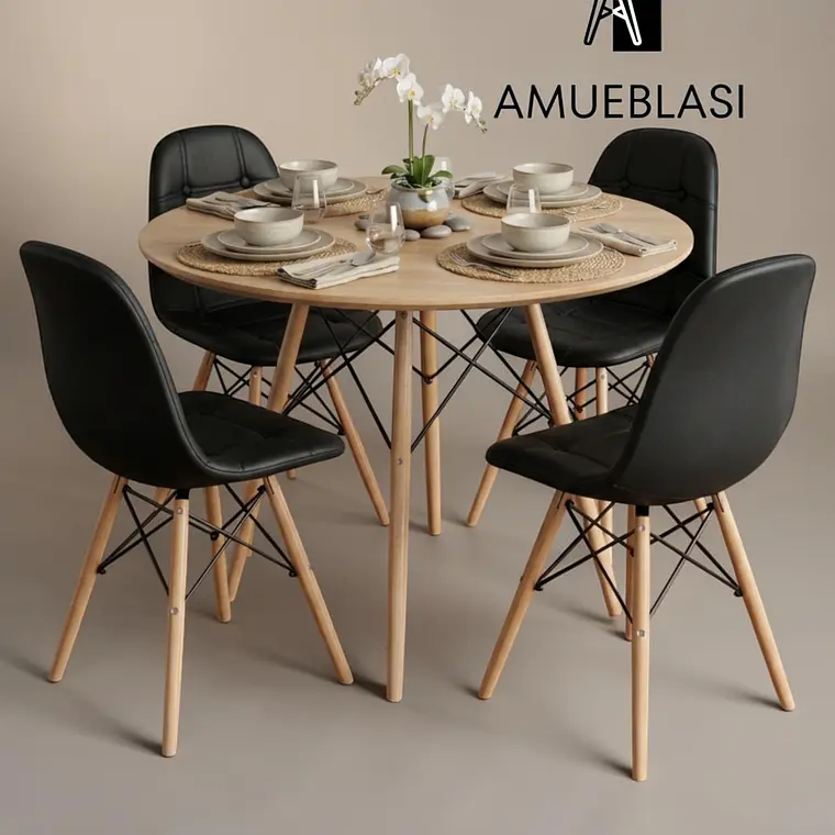 Comedor Redondo Melamina 4 Sillas Buckle – Mesa Eames 13