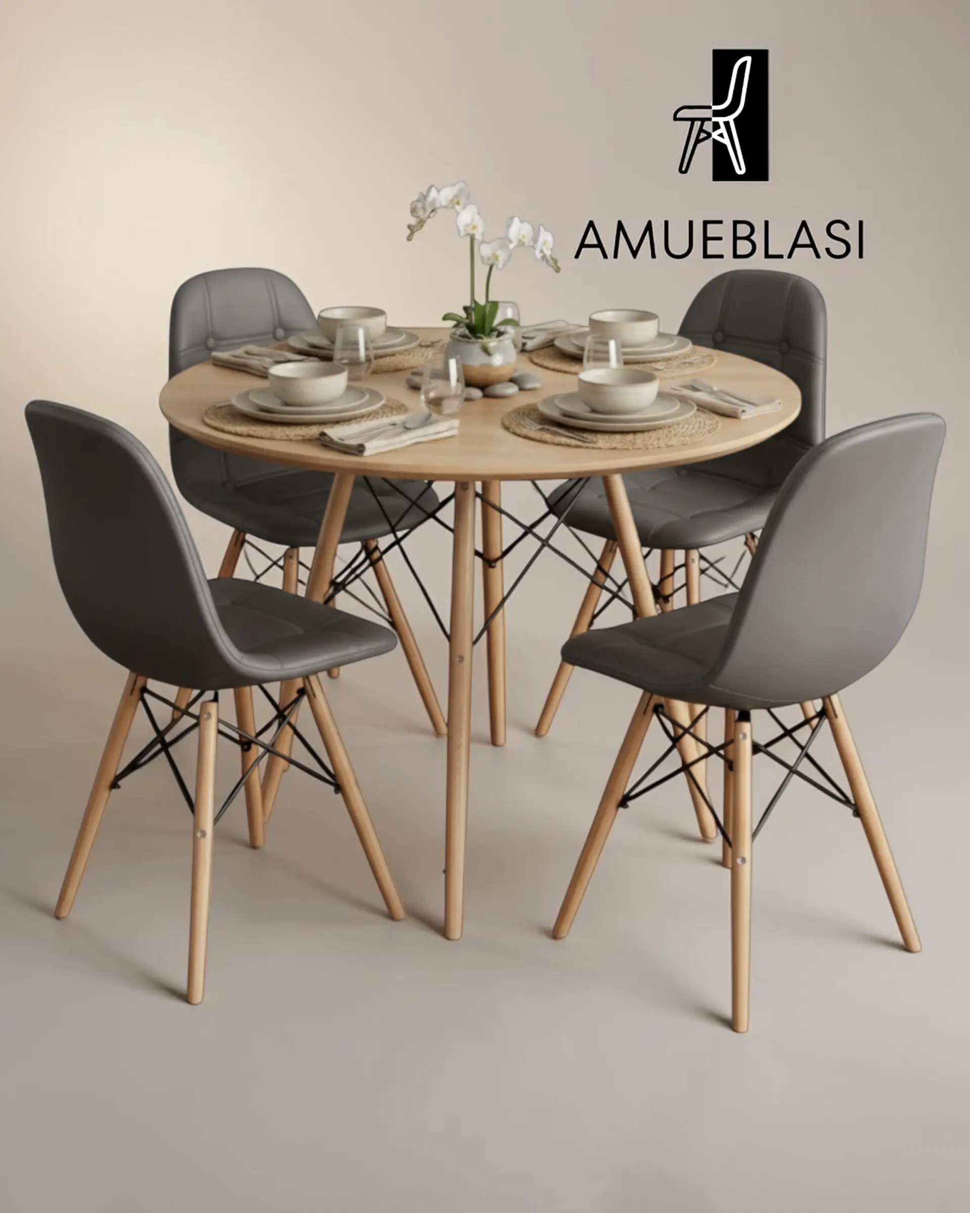 Comedor Redondo Melamina Eames 4 Sillas Buckle  1