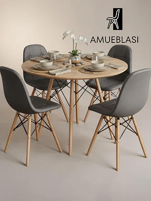 Comedor Mesa Redonda Melamina Eames + 4 Sillas Buckle