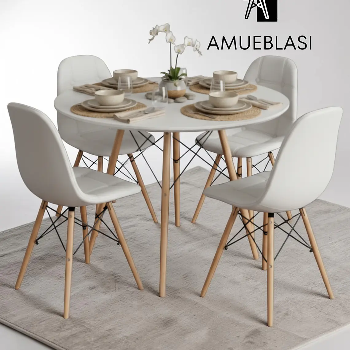Comedor Redondo Melamina 4 Sillas Buckle – Mesa Eames 14