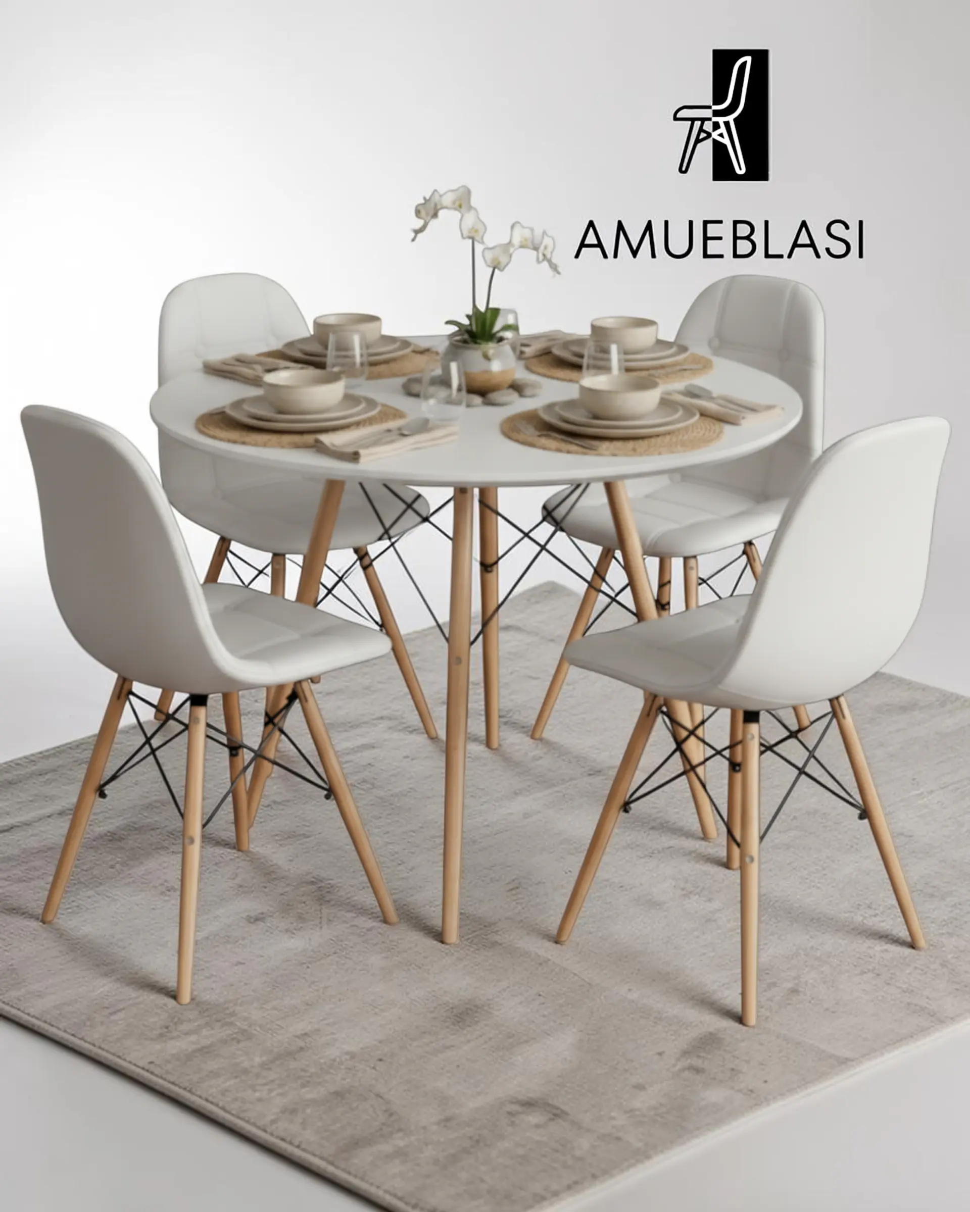 Comedor Redondo Melamina Eames 4 Sillas Buckle  14