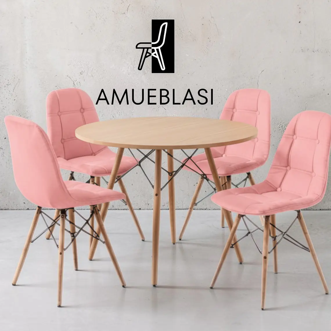 Comedor Redondo Melamina 4 Sillas Buckle – Mesa Eames 15
