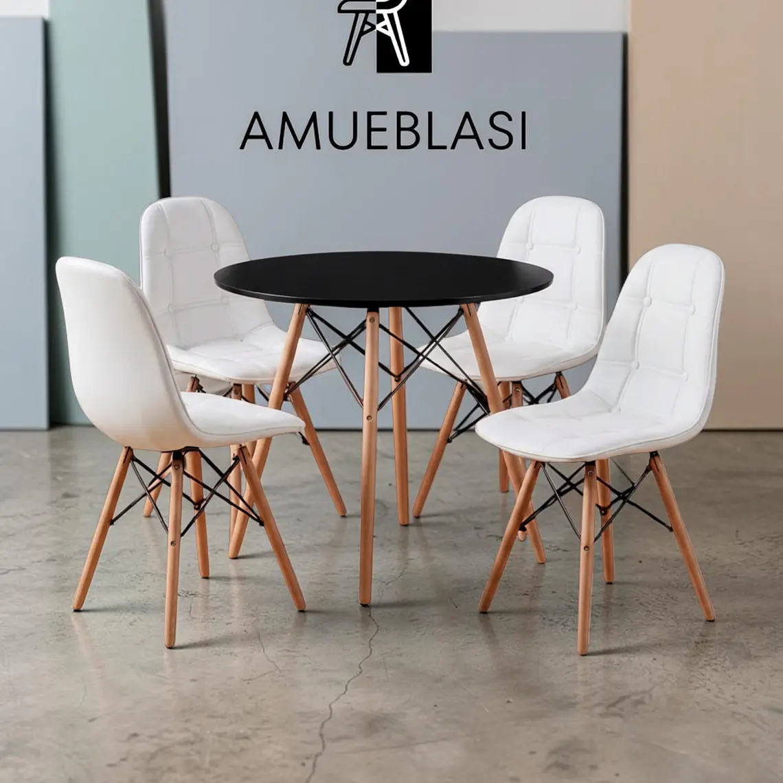 Comedor Redondo Melamina 4 Sillas Buckle – Mesa Eames 16