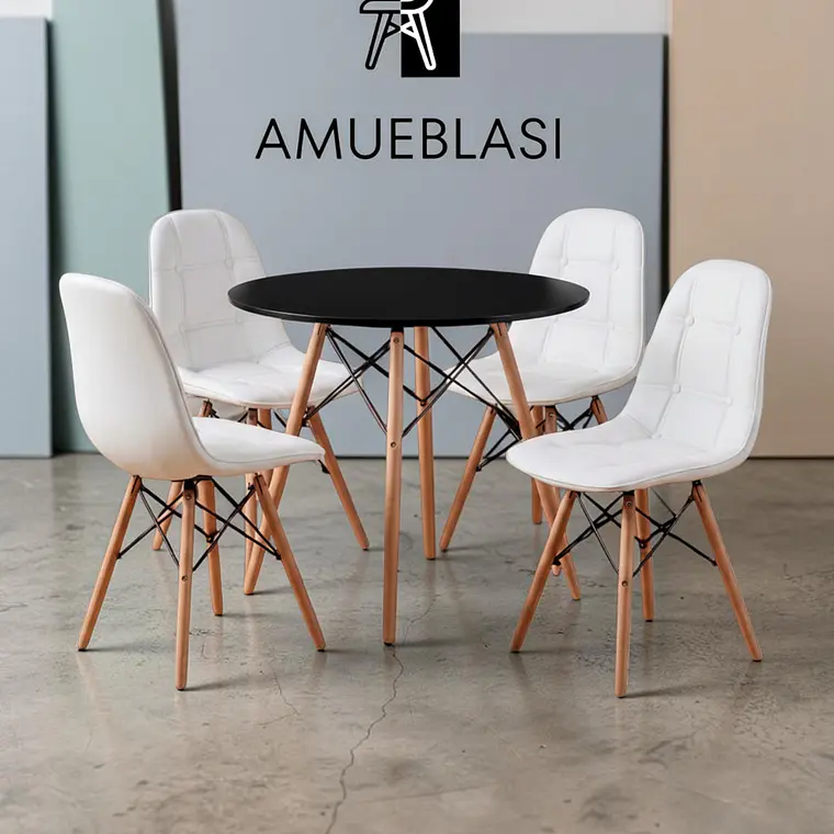 Comedor Redondo Melamina 4 Sillas Buckle – Mesa Eames 16