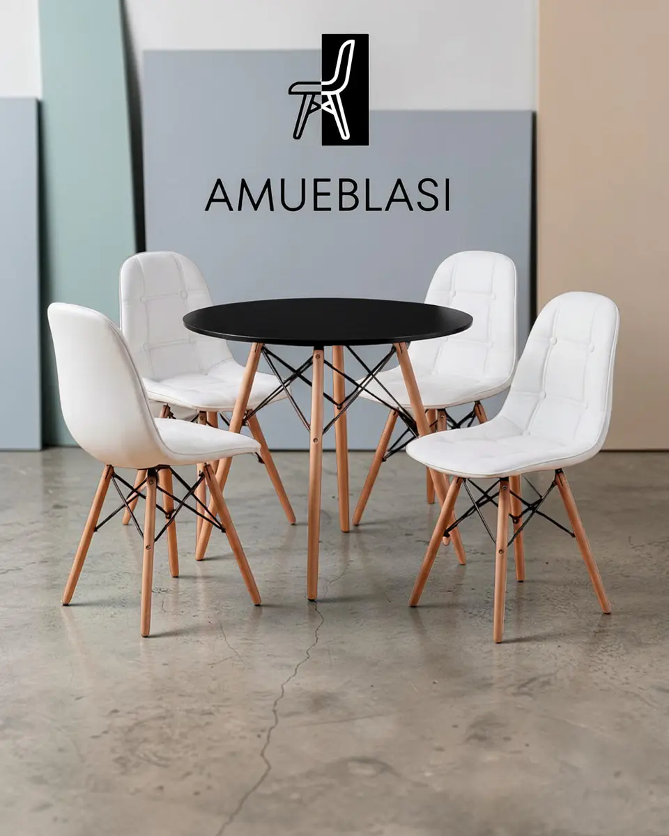 Comedor Redondo Melamina Eames 4 Sillas Buckle  16