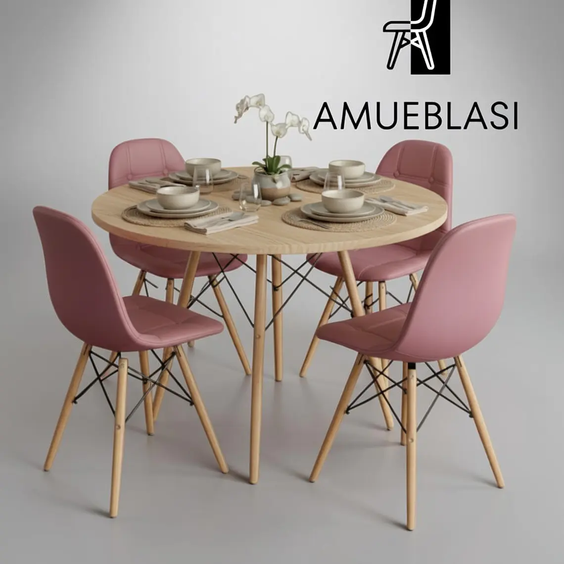 Comedor Redondo Melamina 4 Sillas Buckle – Mesa Eames 17