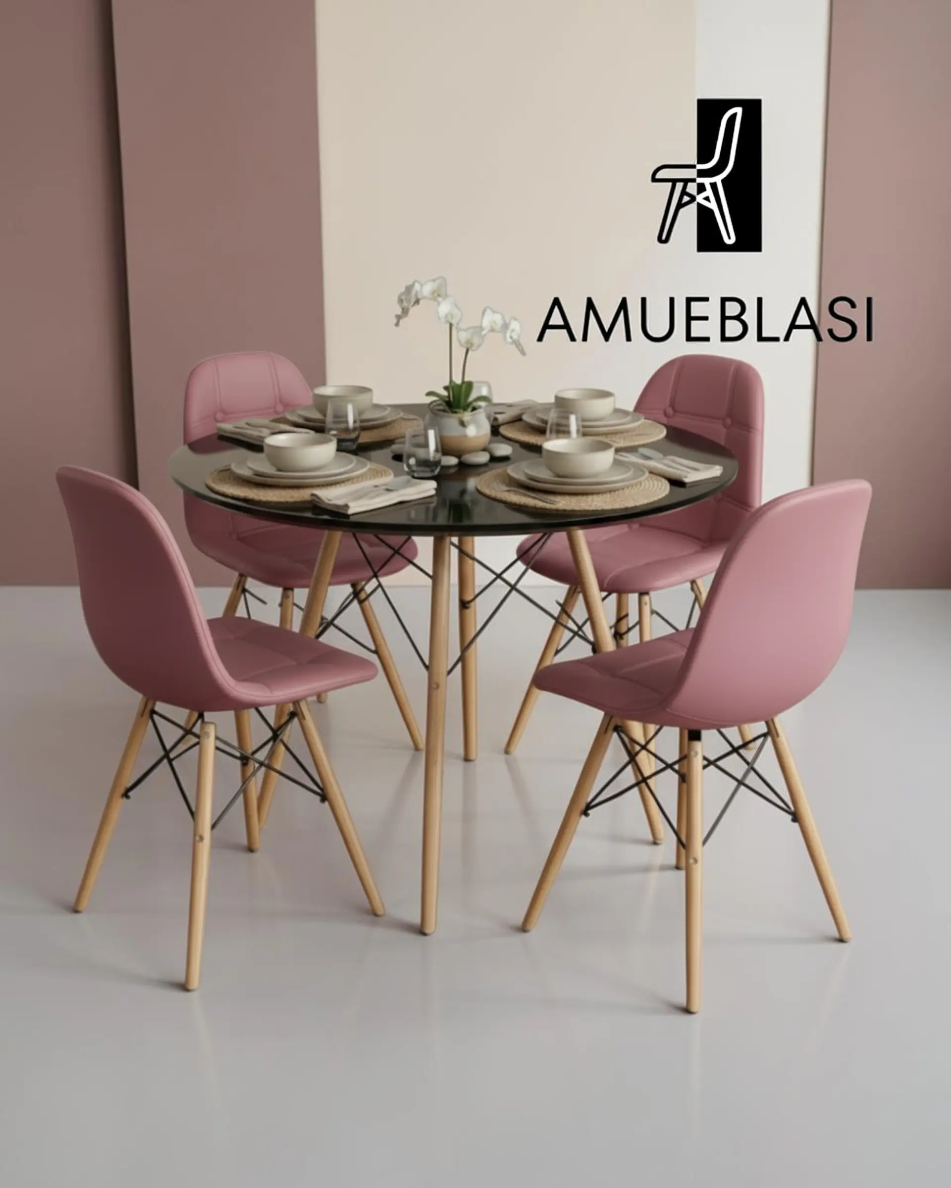 Comedor Redondo Melamina Eames 4 Sillas Buckle  18