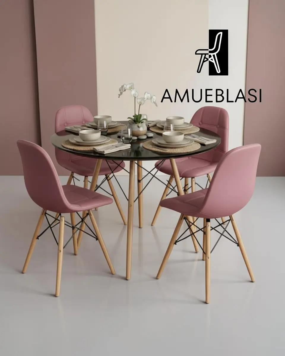Comedor Redondo Melamina Eames 4 Sillas Buckle  18