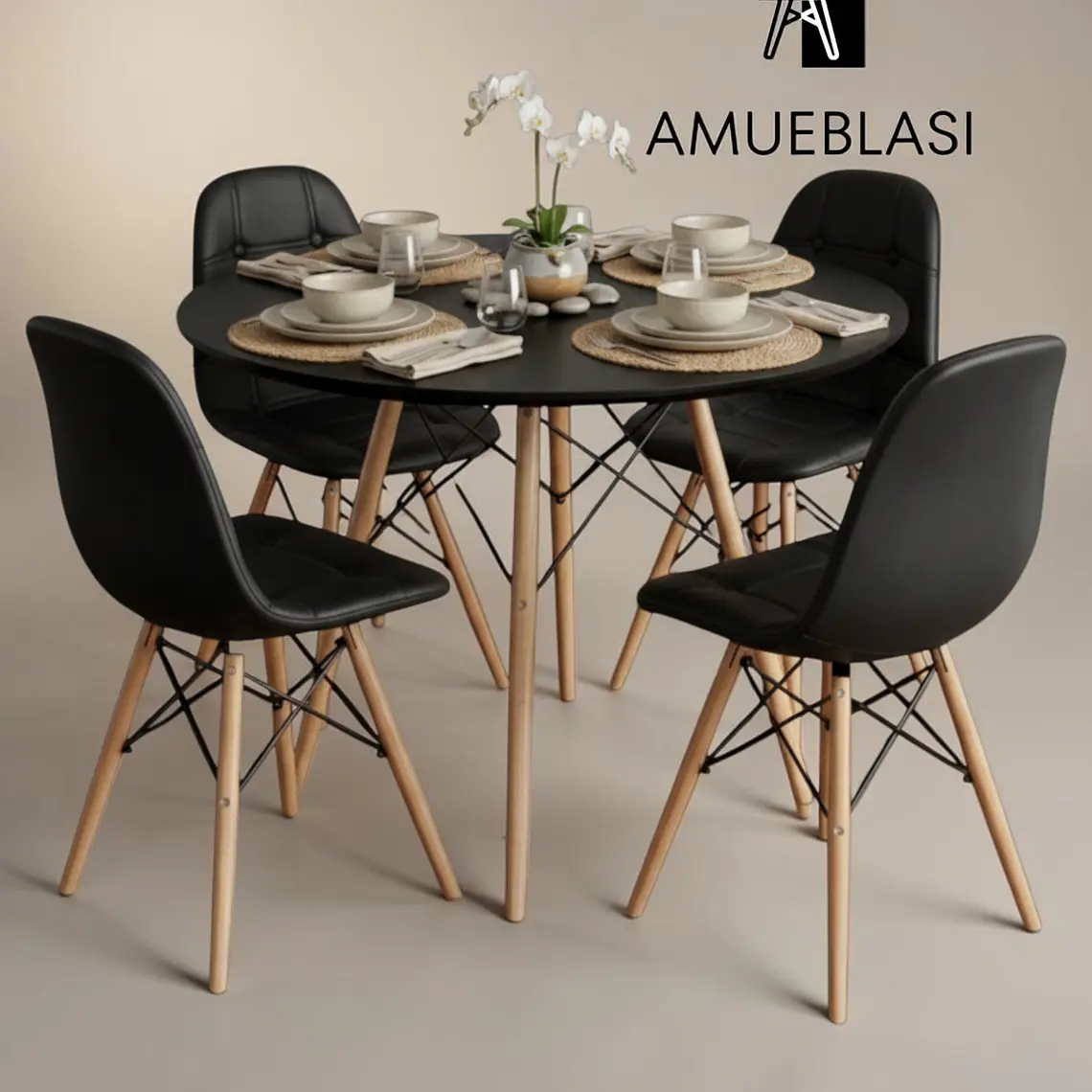 Comedor Redondo Melamina 4 Sillas Buckle – Mesa Eames 19