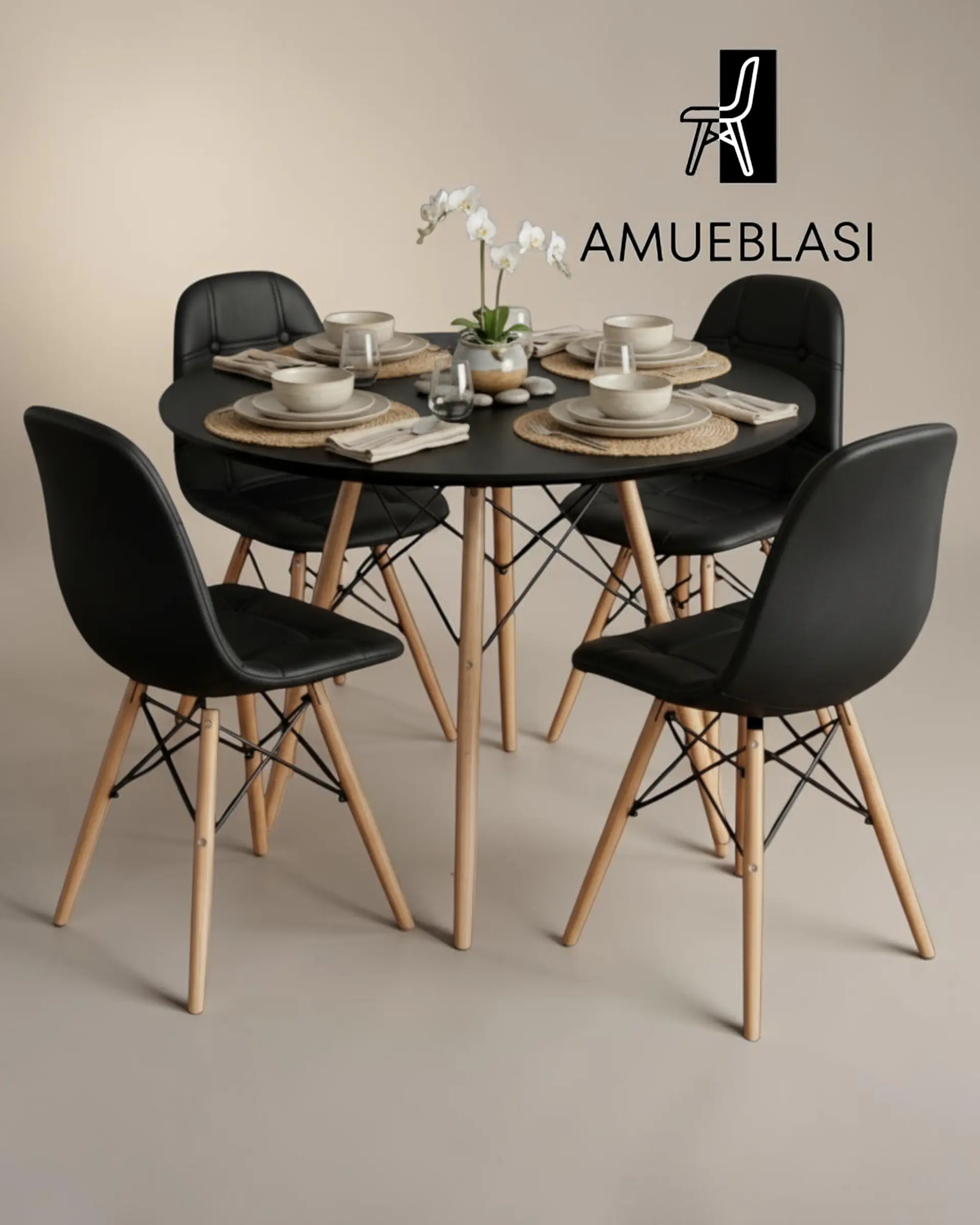 Comedor Redondo Melamina Eames 4 Sillas Buckle  19