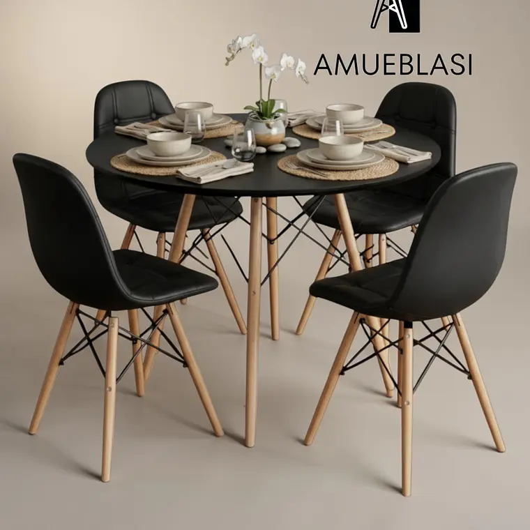 Comedor Redondo Melamina 4 Sillas Buckle – Mesa Eames 19