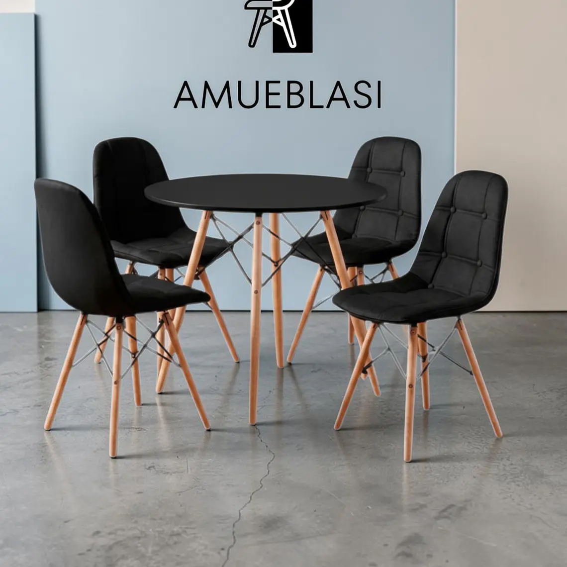 Comedor Redondo Melamina 4 Sillas Buckle – Mesa Eames 20