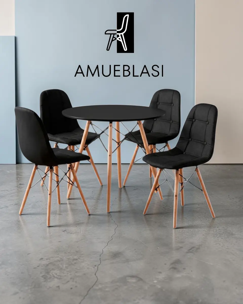 Comedor Redondo Melamina Eames 4 Sillas Buckle  20