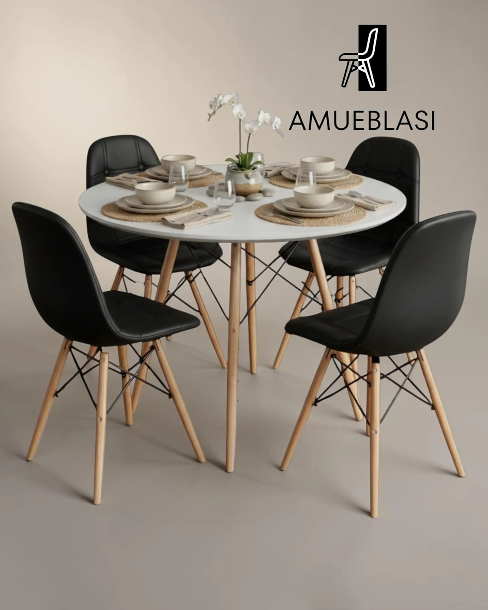 Comedor Redondo Melamina Eames 4 Sillas Buckle  21