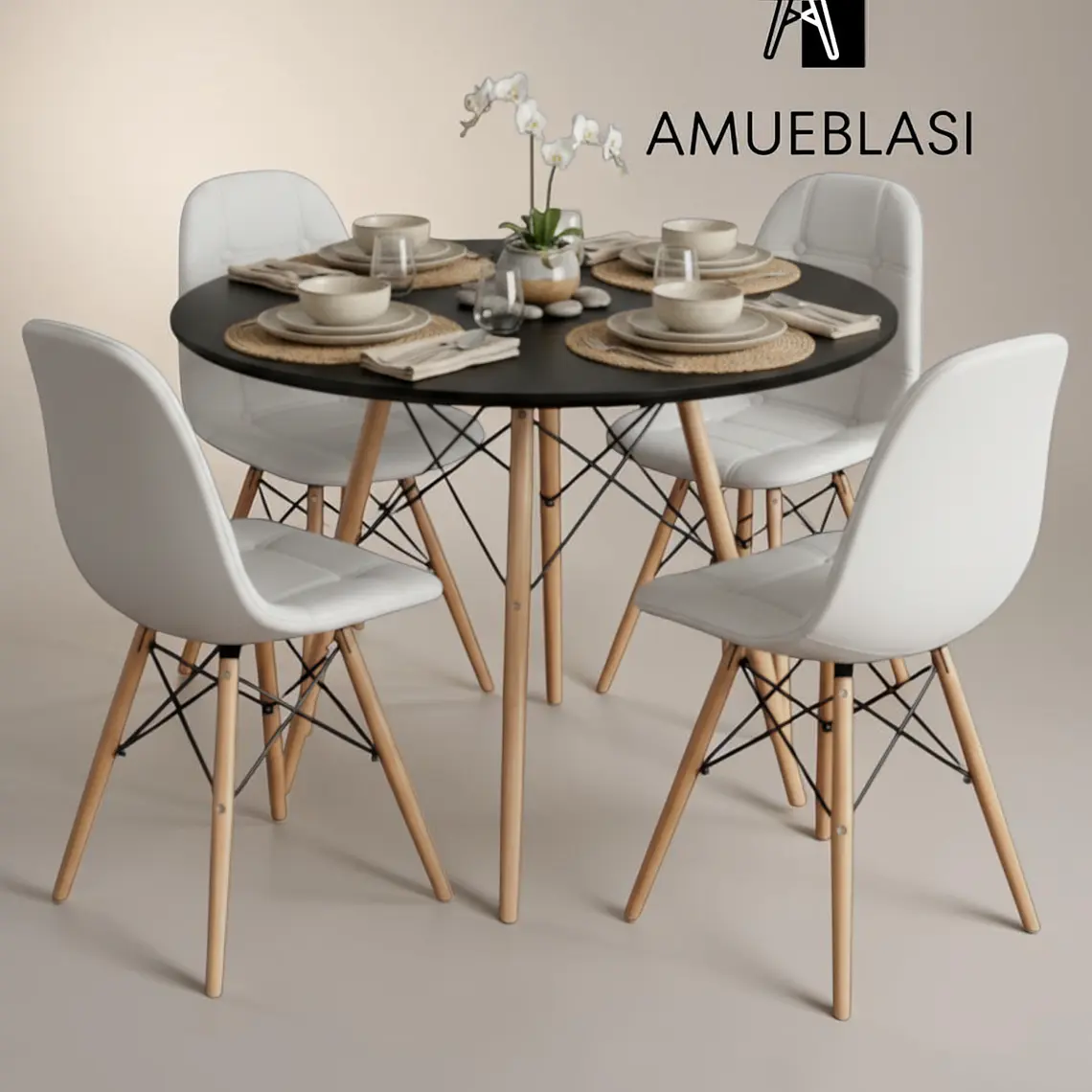 Comedor Redondo Melamina 4 Sillas Buckle – Mesa Eames 22
