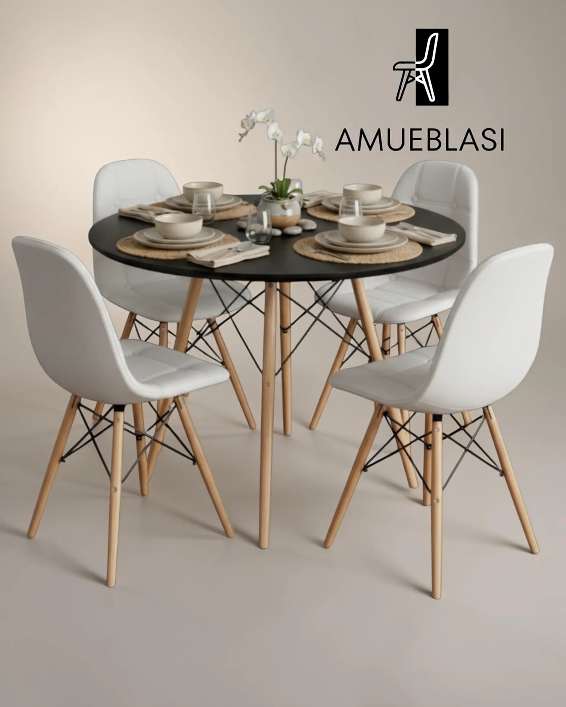 Comedor Redondo Melamina Eames 4 Sillas Buckle  22