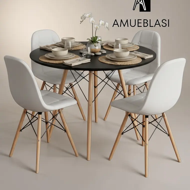 Comedor Redondo Melamina 4 Sillas Buckle – Mesa Eames 22
