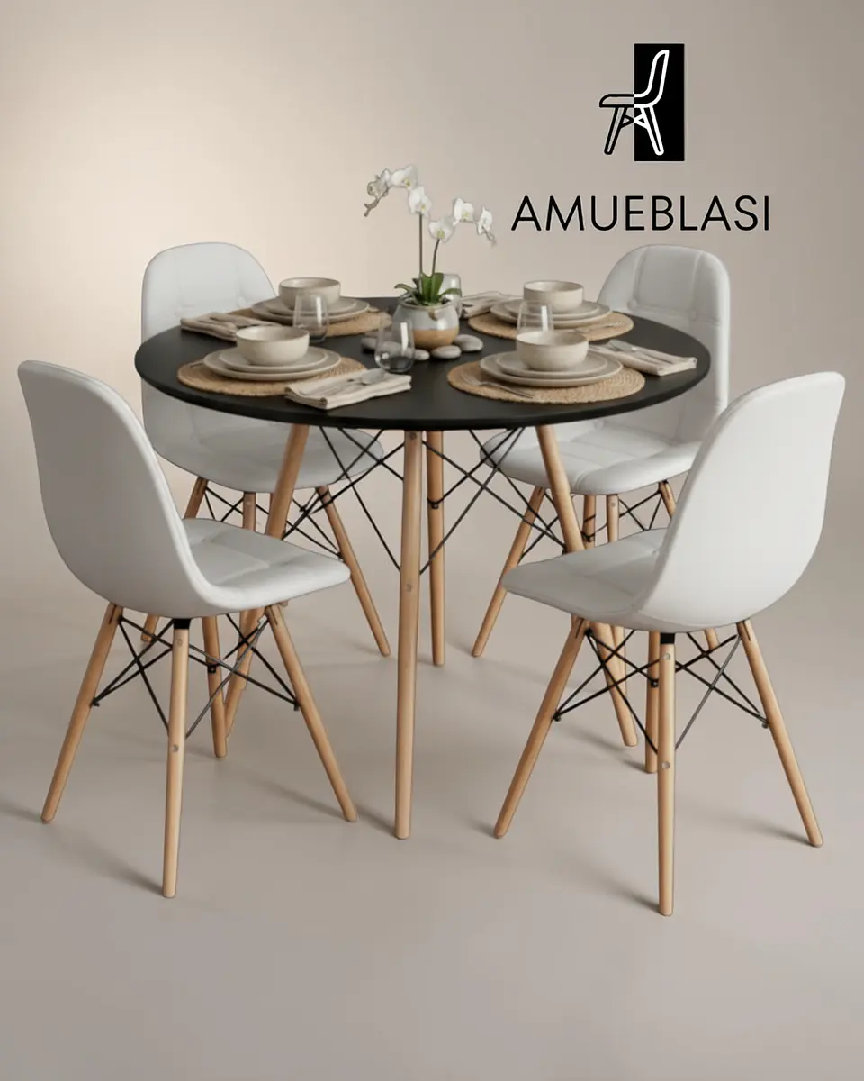 Comedor Redondo Melamina Eames 4 Sillas Buckle  22