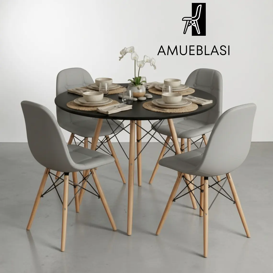 Comedor Redondo Melamina 4 Sillas Buckle – Mesa Eames 23